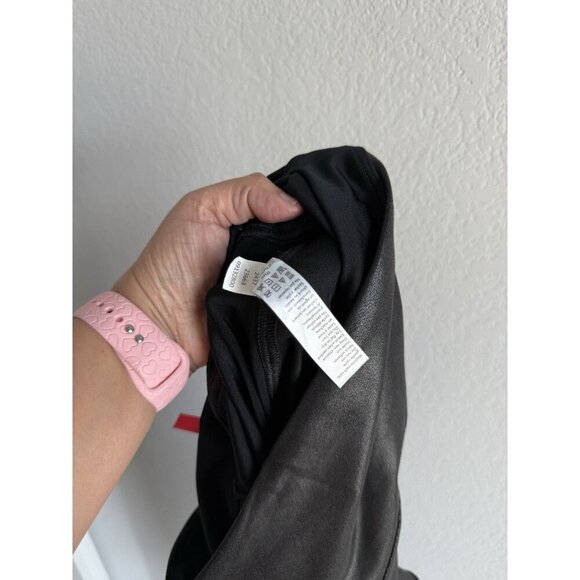 SPANX Faux Leather Moto Leggings Tummy Control Black Womens Size Medium Mid Rise - Picture 8 of 8